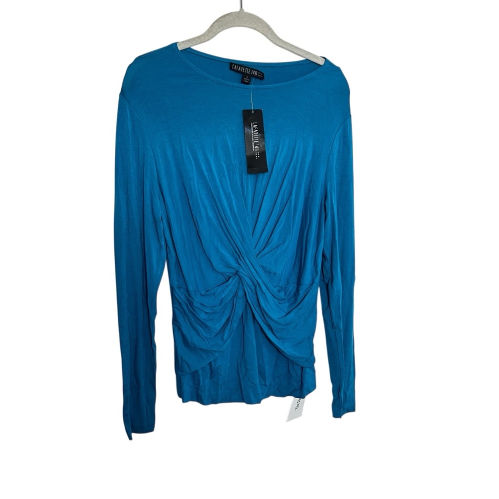 Lafayette 148 New York Aqua Twist Front Long Sleeve Top Size L NWT